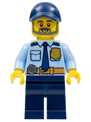 Police - City Officer Shirt with Dark Blue Tie and Gold Badge, Dark Tan Belt with Radio, Dark Blue L