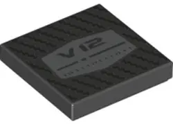 Black Tile 2 x 2 with 'V12' and Texture Pattern