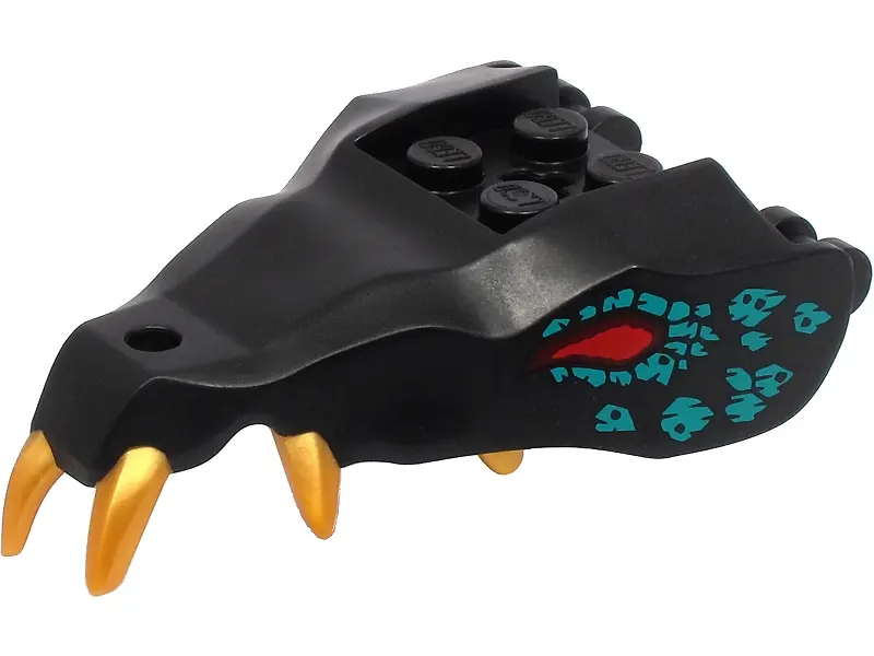 Black Dragon Head (Ninjago) Jaw with 2 Bar Handles on Back with Molded Gold Teeth, Red Eyes, and Dar
