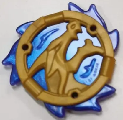 Pearl Gold Ring 3 x 3 with Dragon Head with Molded Satin Trans-Dark Blue Flames Pattern (Ninjago Sto