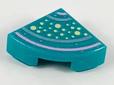 Dark Turquoise Tile, Round 1 x 1 Quarter with Bright Light Yellow Spots, Bright Pink and Metallic Li