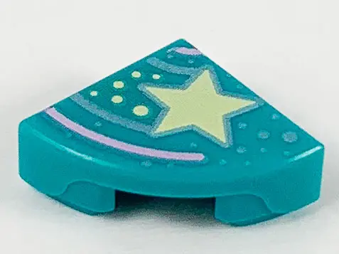 Dark Turquoise Tile, Round 1 x 1 Quarter with Bright Light Yellow Star and Spots, Bright Pink and Me