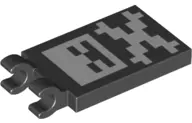 Black Tile, Modified 2 x 3 with 2 Clips with Pixelated Skull and Crossbones Minecraft Pattern