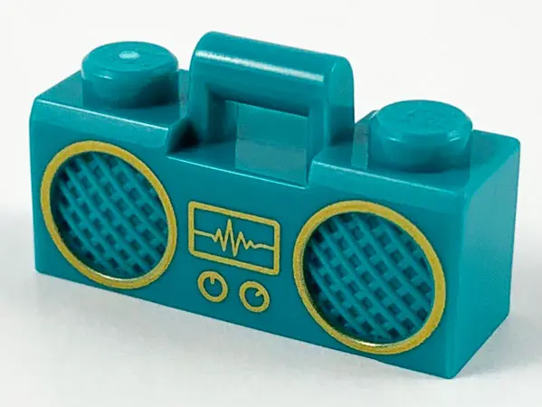 Dark Turquoise Minifigure, Utensil Radio Boom Box with Bar Handle with Gold Sound Wave Display and R