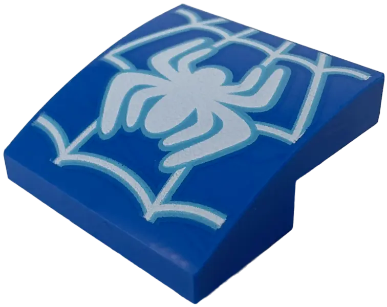 Blue Slope, Curved 2 x 2 x 2/3 with White Spider and Web Pattern