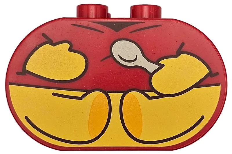Red Duplo, Brick 2 x 4 x 2 Rounded Ends with Yellow Teddy Bear Hands and Legs, Shirt with Dark Brown