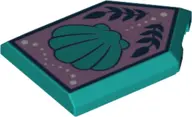 Dark Turquoise Tile, Modified 2 x 3 Pentagonal with Seashell and Laurels Pattern