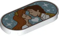 White Tile, Round 2 x 4 Oval with Princess and Prince Kissing Pattern