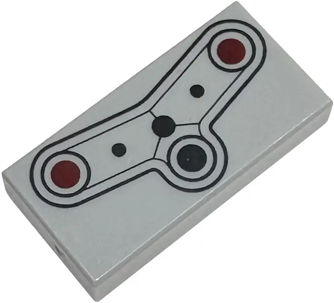 Bluish Gray Tile 1 x 2 with Robotic Sensors, Black and Dark Red Dots with Circles and Outlines Patte