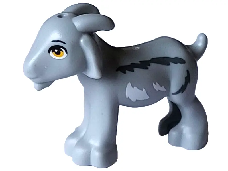 Light Bluish Gray Goat, Friends Style with Bright Light Orange Eyes, Black Eyebrows and White and Da