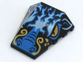 Black Wedge 4 x 4 Triple Curved No Studs with Blue Dragon Nose and Eyelids, Bright Light Orange Eyes