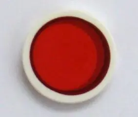 White Tile, Round 2 x 2 with Bottom Stud Holder with Red Circle Stylized Red Sun Pattern