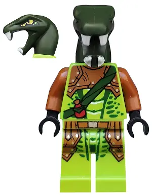 Zoltar - Serpentine Snake Warrior, Lime with Scales, Dark Orange Armor Coverings, Dark Green Strap w