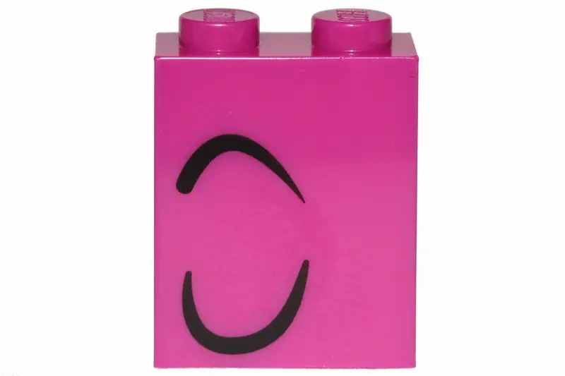 Magenta Brick 1 x 2 x 2 with Inside Stud Holder with 2 Curved Black Lines Left Pattern (Queen Watevr