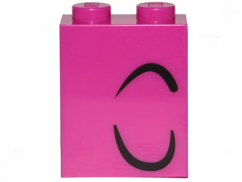 Magenta Brick 1 x 2 x 2 with Inside Stud Holder with 2 Curved Black Lines Right Pattern (Queen Watev