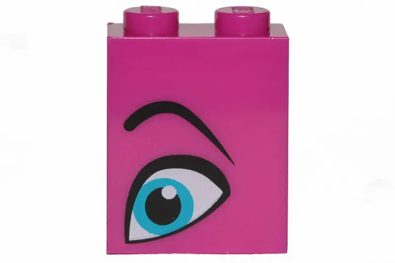 Magenta Brick 1 x 2 x 2 with Inside Stud Holder with Medium Azure Eye and Black Eyebrow Pattern Mode