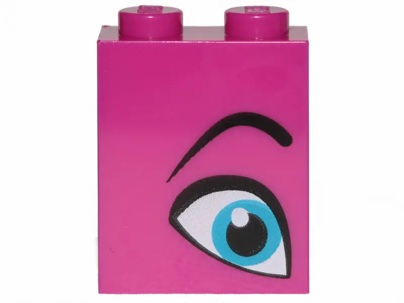 Magenta Brick 1 x 2 x 2 with Inside Stud Holder with Medium Azure Eye and Black Eyebrow Pattern Mode