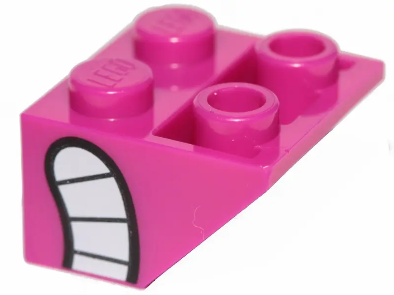 Magenta Slope, Inverted 45 2 x 2 with Flat Bottom Pin with Smile with White Teeth Pattern on Side (Q