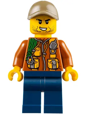 City Jungle Explorer - Dark Orange Jacket with Pouches, Dark Blue Legs, Dark Tan Cap with Hole, Stub
