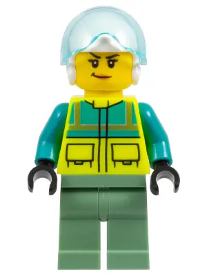 Rescue Helicopter Pilot - Female, Dark Turquoise and Neon Yellow Safety Vest, Sand Green Legs, White