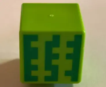 Lime Minifigure, Head, Modified Cube with Pixelated Vertical Green Stripes Pattern (Minecraft Melon)