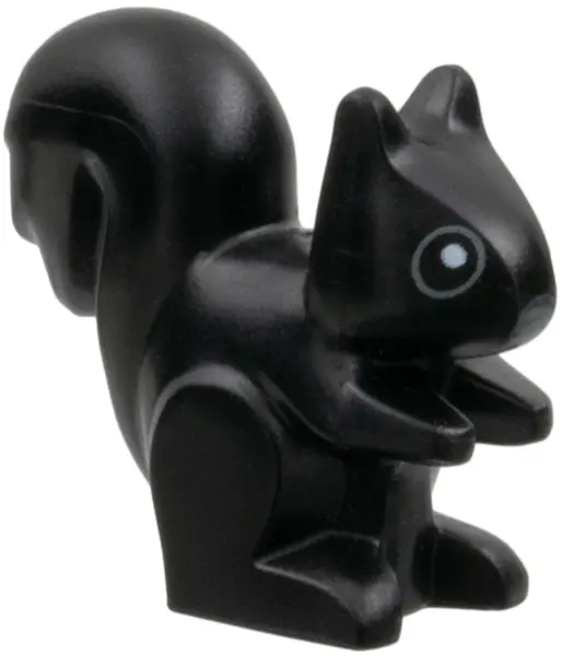 Black Squirrel with Dark Bluish Gray Nose and Circles Around Eyes with White Pupils Pattern