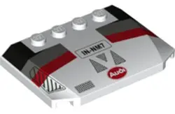 White Wedge 4 x 6 x 2/3 Triple Curved with 'IN-NM7' Oval Audi Logo and Black, Dark Bluish Gray and R