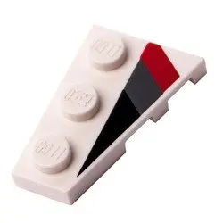 White Wedge, Plate 3 x 2 Left with Black, Dark Bluish Gray and Red Racing Stripes Pattern