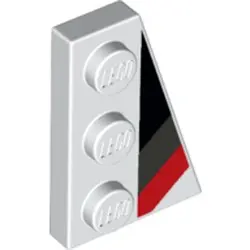 White Wedge, Plate 3 x 2 Right with Black, Dark Bluish Gray and Red Racing Stripes Pattern