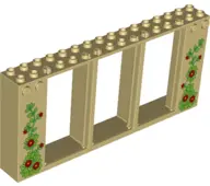 Tan Door, Frame 2 x 16 x 6 with 3 Openings and 2 Studs on Either Side on Front with Vines and Flower