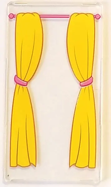 Trans-Clear Glass for Window 1 x 4 x 6 with Pink Curtain Rod and Yellow Curtains with Pink Ties Patt
