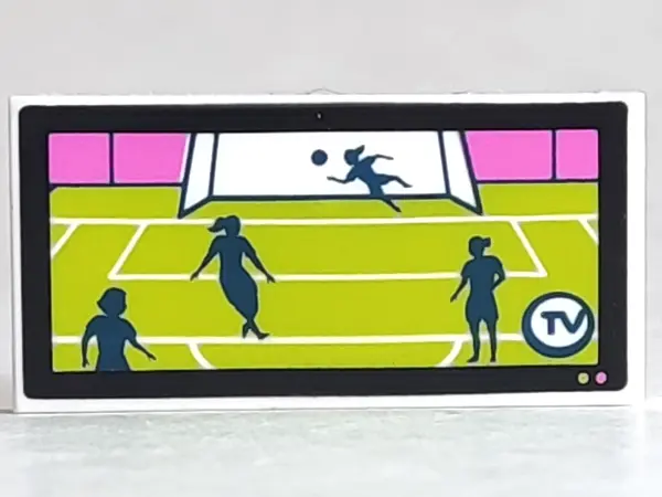 White Tile 2 x 4 with Soccer Players on TV Pattern