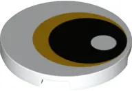 White Tile, Round 3 x 3 with Bright Light Orange and Black Eye Pattern
