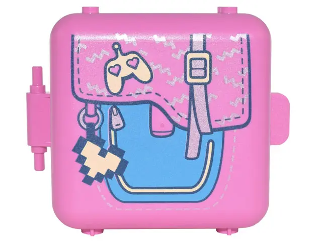 Dark Pink Container, Box 3 x 8 x 6 2/3 Half Front with Dark Azure Purse with Strap, Heart Game Contr