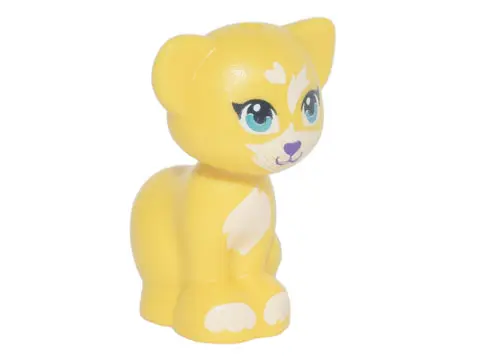 Yellow Cat, Friends Style, Sitting with Dark Turquoise Eyes, Dark Purple Nose and White Patches and 
