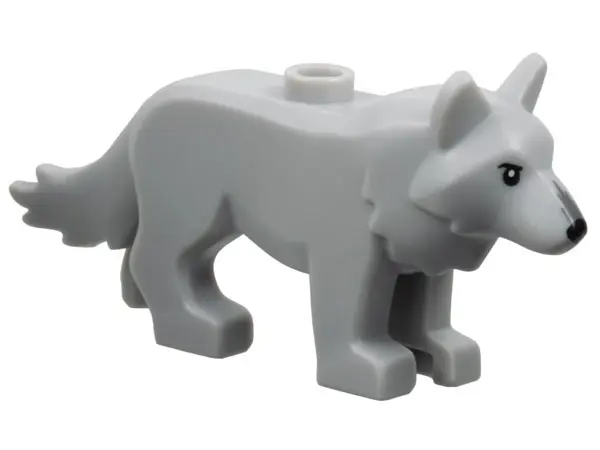 Light Bluish Gray Wolf with Stud on Back with Black Eyes and Nose, Dark Bluish Gray Fur on Muzzle Pa
