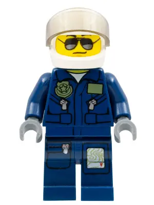 Forest Police - Helicopter Pilot, Dark Blue Flight Suit with Badge, Helmet, Black and Silver Sunglas