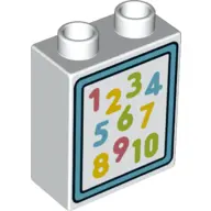 White Duplo, Brick 1 x 2 x 2 with Pink, Yellow, Lime and Medium Azure 1-10 Numbers Pattern