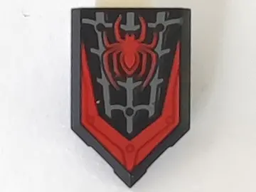 Black Tile, Modified 2 x 3 Pentagonal with Red Spider and Web Pattern