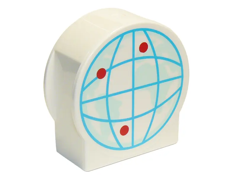 White Duplo, Brick 1 x 2 x 2 Round Top, Cut Away Sides with Medium Azure Wire Frame Globe with Light