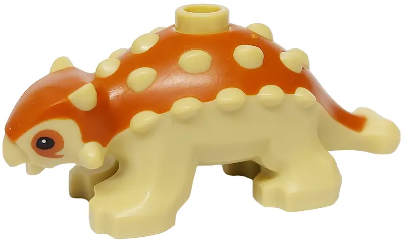 Tan Dinosaur Ankylosaurus Baby with Dark Orange Back and Black Eyes Pattern