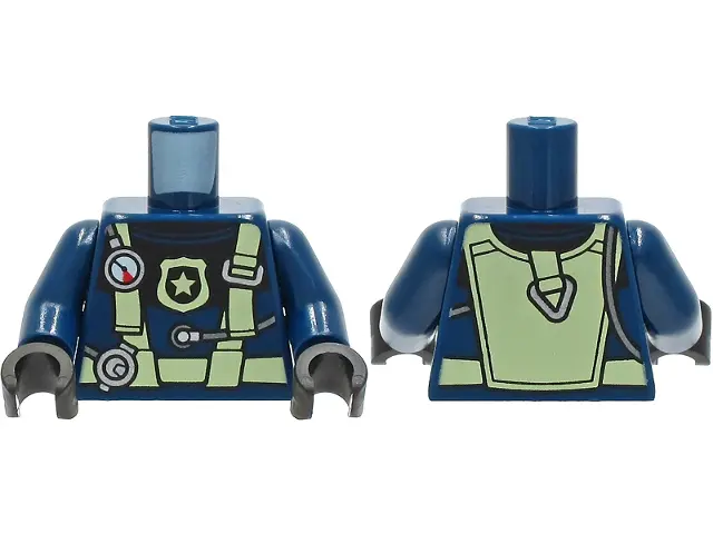 Dark Blue Torso Diving Suit with Bright Light Yellow Harness and Police Badge and Silver Gauge and R