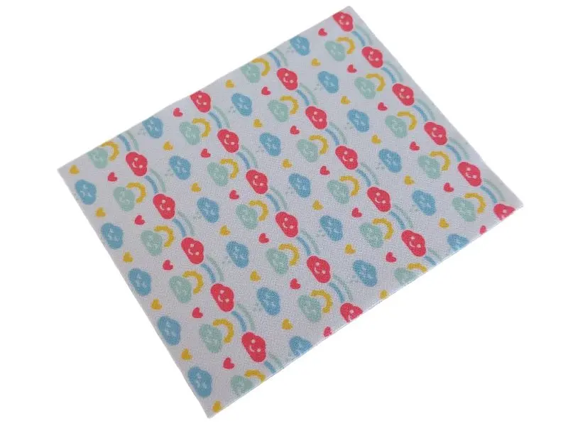 White Duplo, Cloth Blanket 8 x 10 cm with Clouds, Sun, Rainbow, Raindrops and Hearts Pattern