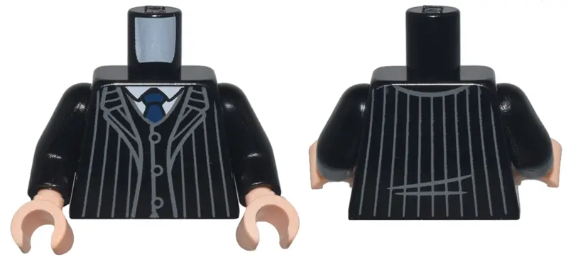 Black Torso Suit Jacket Open with Dark Bluish Gray Pinstripes over Vest with Buttons and White Shirt