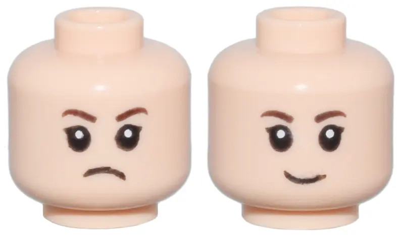 Nougat Minifigure, Head Dual Sided Child Dark Brown Eyebrows, Eyelashes, Angry Frown / Grin Pattern