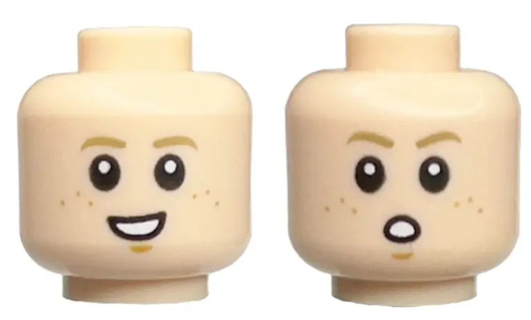 Nougat Minifigure, Head Dual Sided Child Dark Tan Eyebrows, Medium Nougat Freckles and Chin Dimple, 