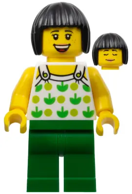 Ludo Green - Female, White Halter Top with Green Apples and Lime Spots, Green Legs, Black Bob Cut Ha
