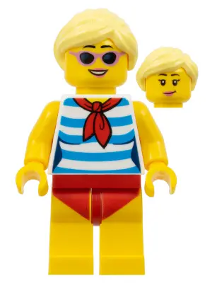 Ludo Yellow - Female, Dark Azure and White Striped Shirt with Red Scarf, Yellow Legs with Red Swimsu