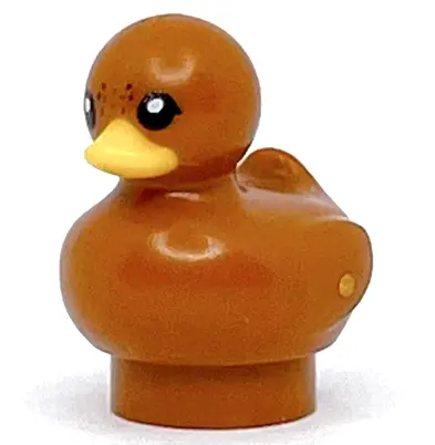 Dark Orange Duckling with Molded Bright Light Orange Beak and Printed Black Eyes and Reddish Brown S
