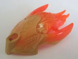 Pearl Gold Bionicle Creature Head / Mask with Marbled Trans-Neon Orange Pattern